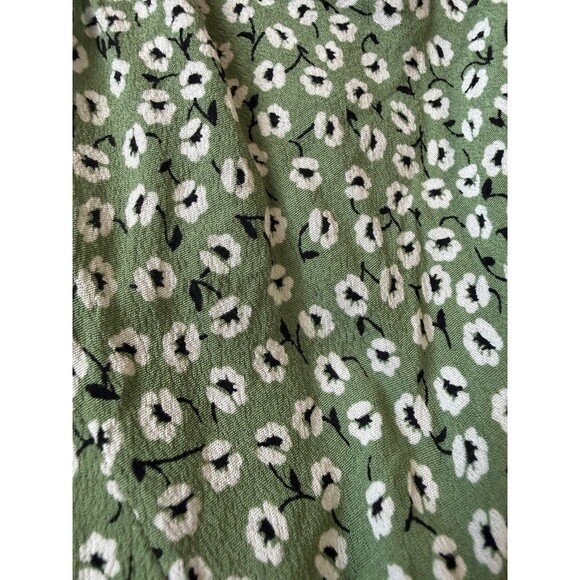 H&M Women's Sage Green Ditsy Floral Puff Sleeve Ruched Drawstring Top Size Large - Picture 14 of 16